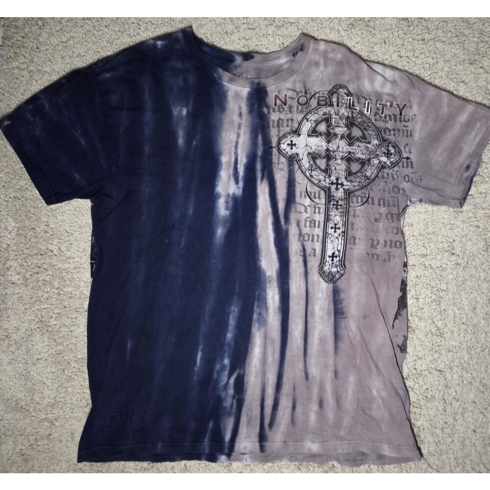 Nobility Crusader Affliction T-Shirt Men’s Large Black Gray Tie Dye Gothic Cross